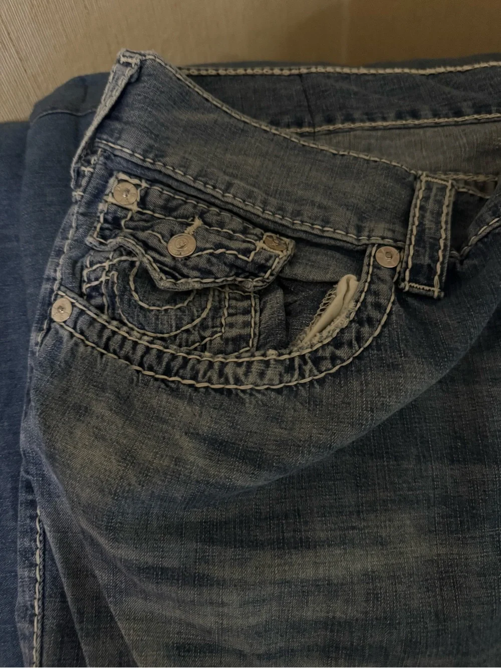 True Religion Men's Straight Jeans in Distressed Dark Blue